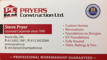 Pryer's Construction Ltd - Entrepreneurs généraux