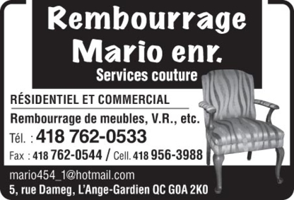 Service couture rembourrage Mario Enr. - Housses, toits et rembourrage de sièges d'auto
