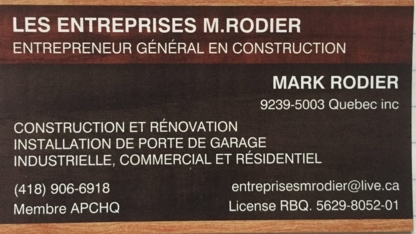 Les Entreprises M Rodier portes de garage - Entrepreneurs généraux