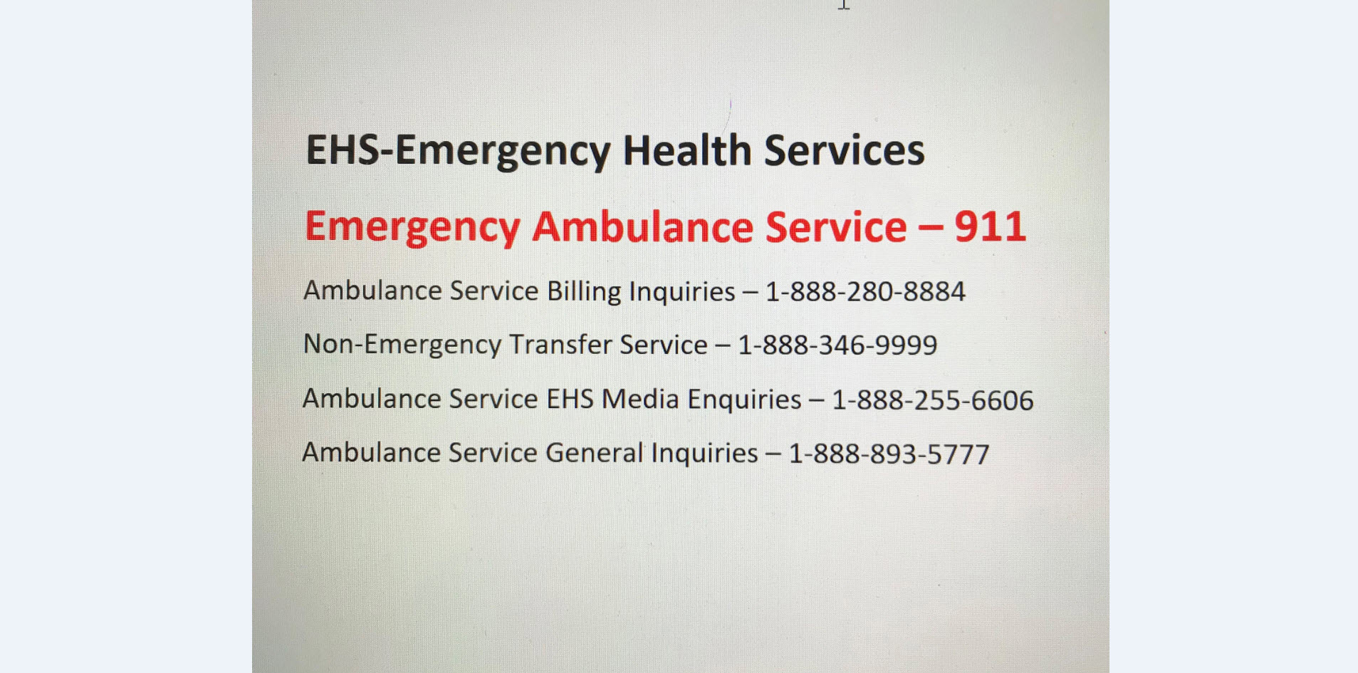 EHS-Emergency Health Services - Service d'ambulance