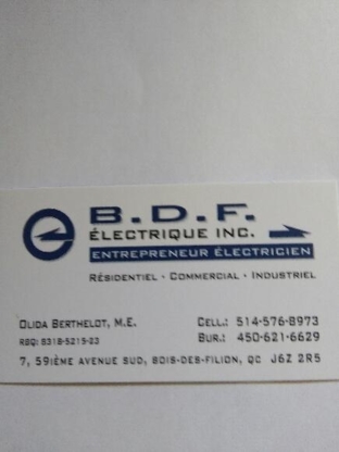 B D F Electrique Inc - Électriciens