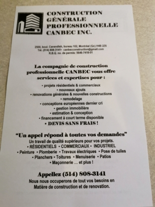 Construction Général Professionnelle Canbec Inc - Entrepreneurs en construction