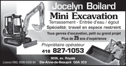 Jocelyn Boilard Mini-Excavation - Entrepreneurs en excavation