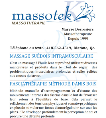 Maryse Desrosiers Massothérapeute - Massage Therapists