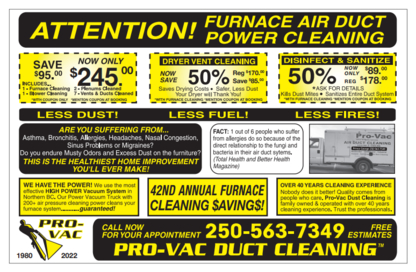 Pro-Vac Furnace Air Duct Power Cleaning - Duct Cleaning