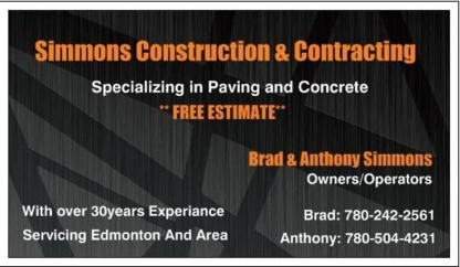 Simmons Construction & Contracting Ltd - Entrepreneurs en pavage