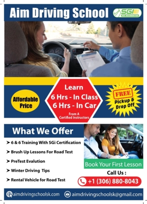 Aim Driving School Saskatoon | SGI Certified Class 5 Driving Instructor | SGI Approved Driving School in Saskatoon