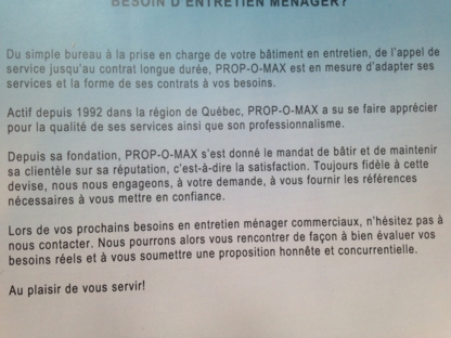 Prop-O-Max - Nettoyage résidentiel, commercial et industriel