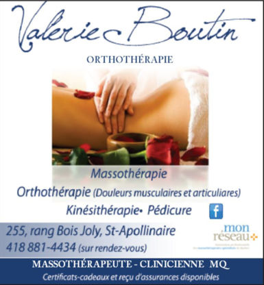 Valérie Boutin Massothérapeute, Orthothérapeute et Hygièniste en pédicure - Registered Massage Therapists