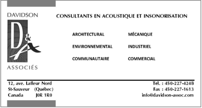 Davidson & Associés inc (Ingénieurs-conseils) - Insonorisation