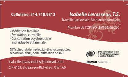 Isabelle Levasseur Mediatrice Familiale - Travailleuse Sociale - Social Workers