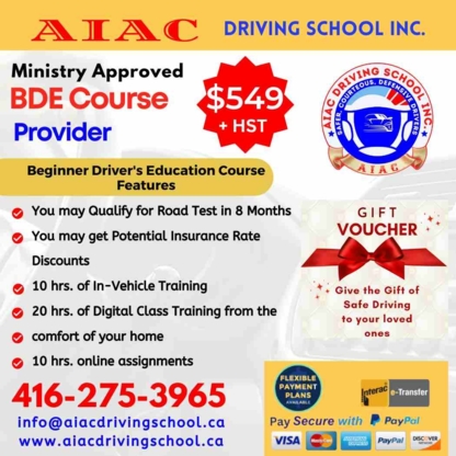 AIAC Driving School Inc. - Écoles de conduite