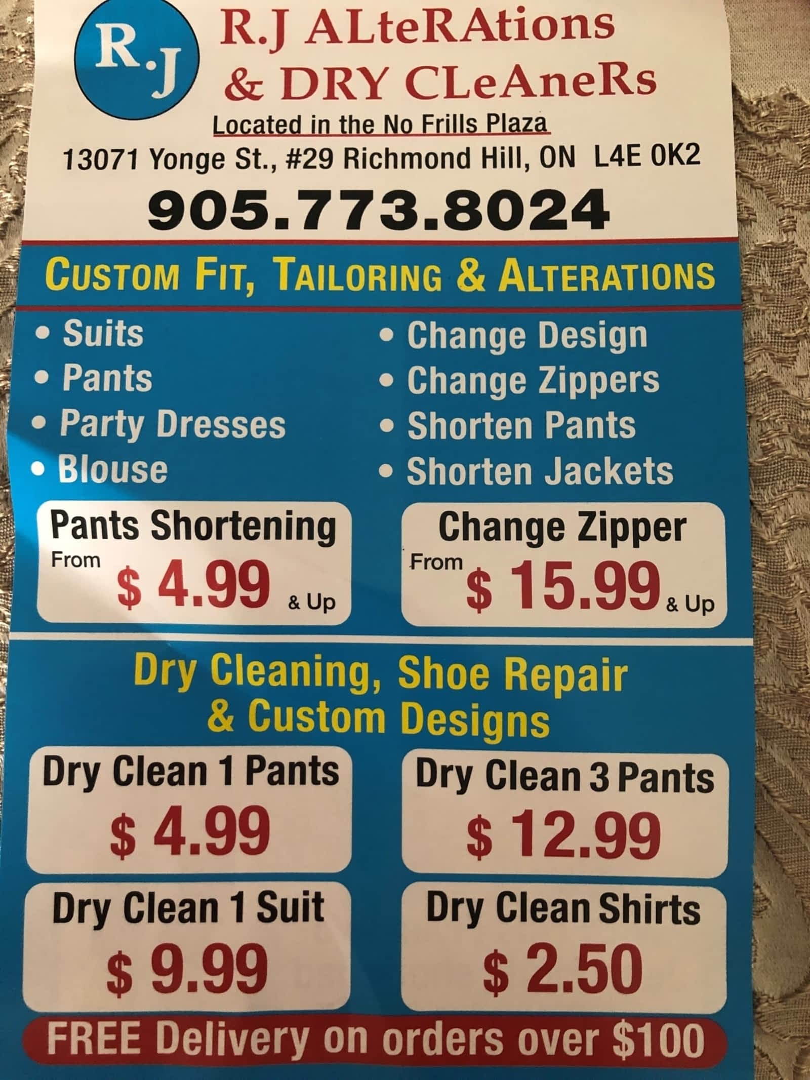 Rj Alterations Dry Cleaning - Opening Hours - 13071 Yonge Richmond Hill On