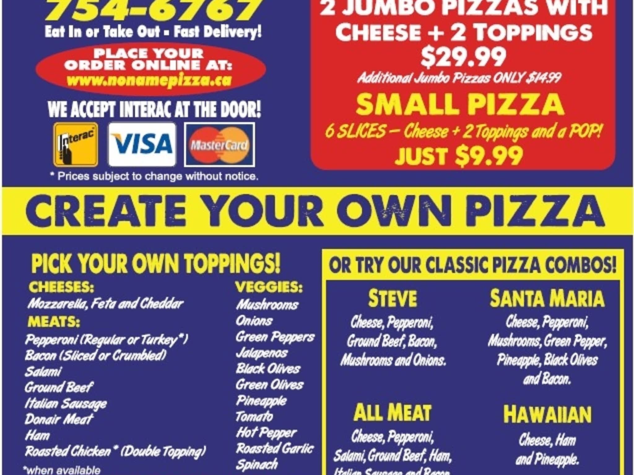 No Name Pizza St John's, NL 30 Ropewalk Lane Canpages