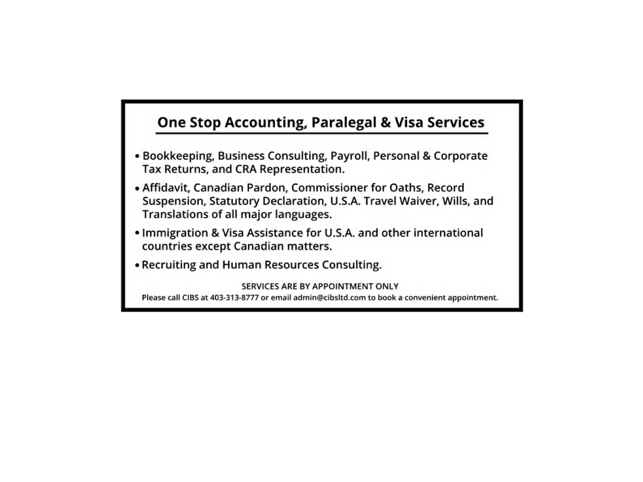 photo CIBS Ltd (1999) Year-round remote and in person Personal & Corporate Tax Preparation, Commissioner for Oaths