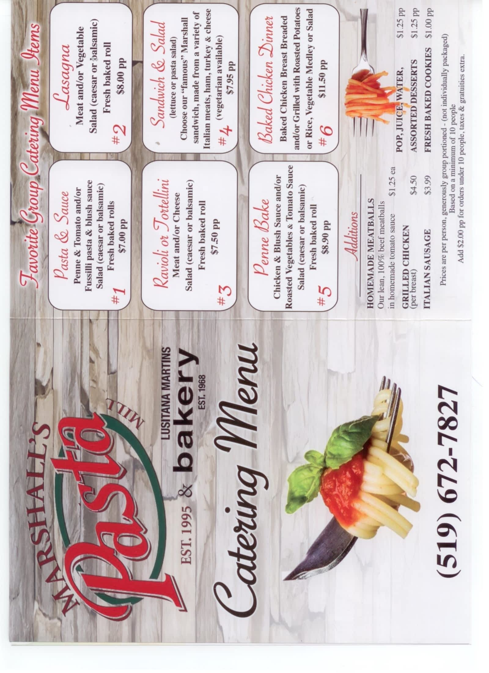 Marshalls Pasta Mill Menu Hours Prices 580 Adelaide - 