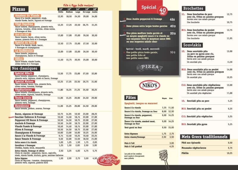 Nikos store pizza menu