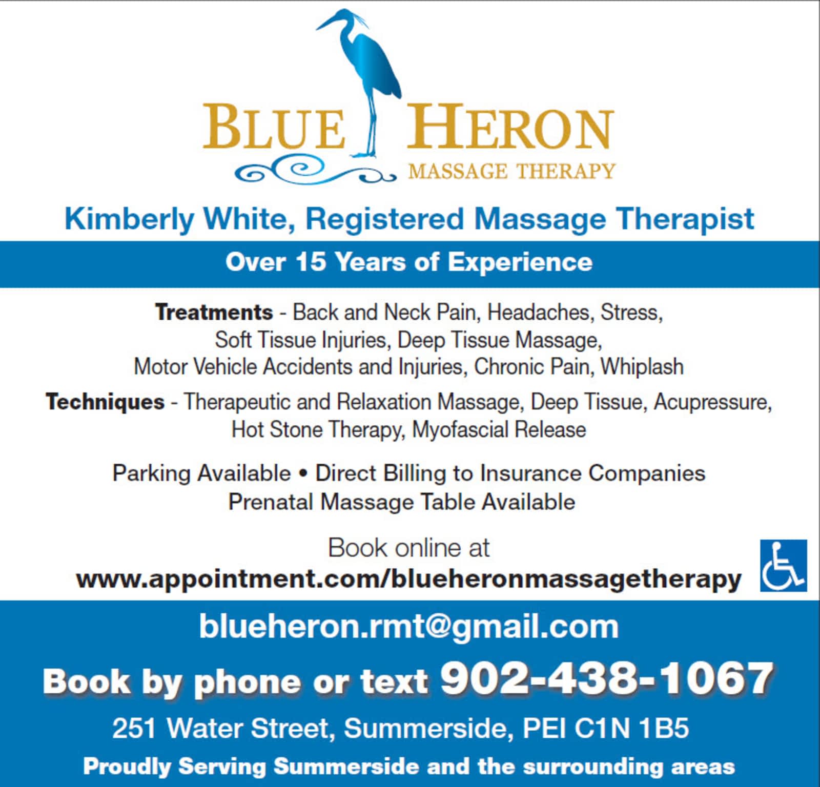 Blue heron massage therapy Clearance