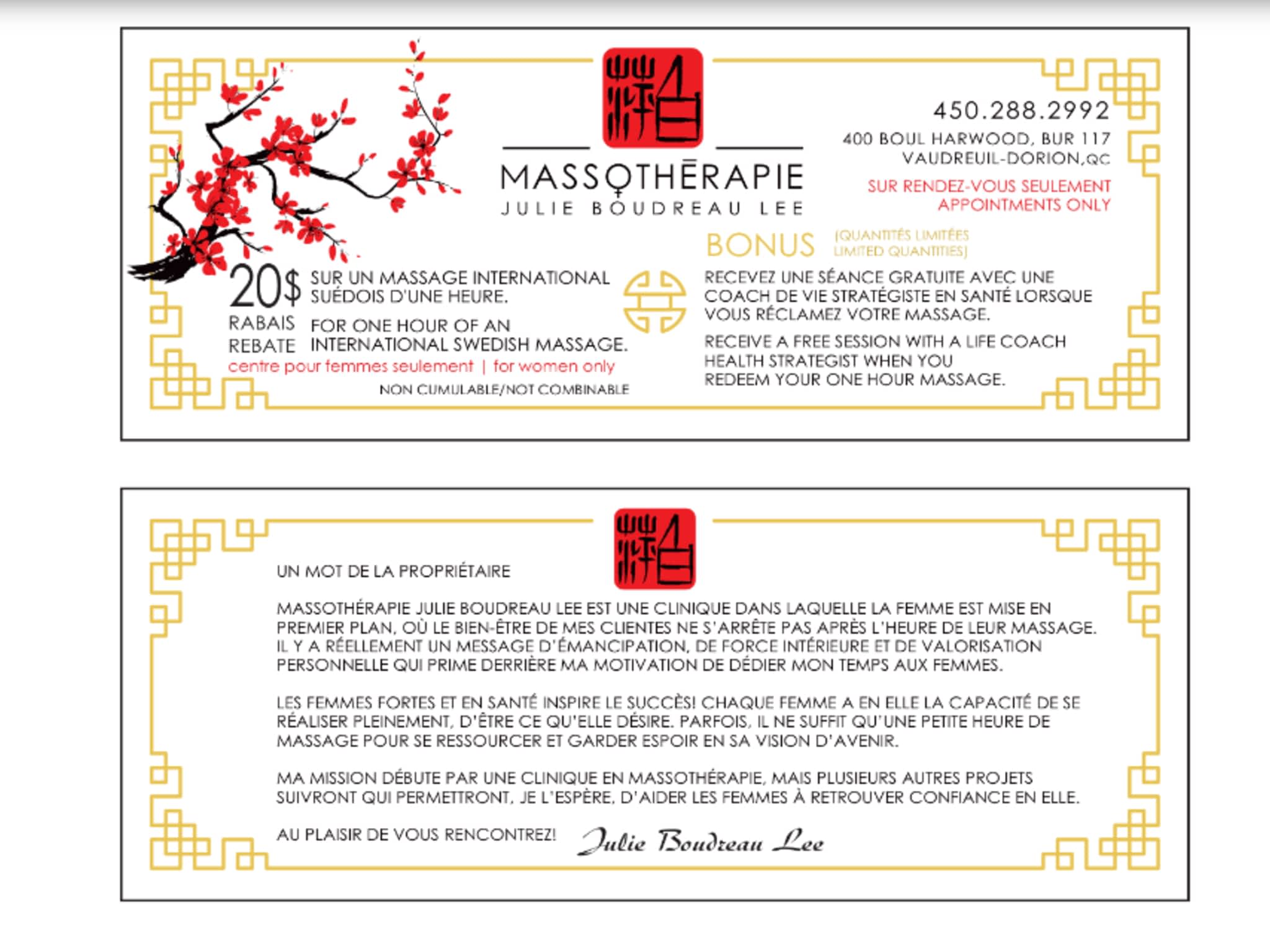 photo Massothérapie Julie Boudreau Lee