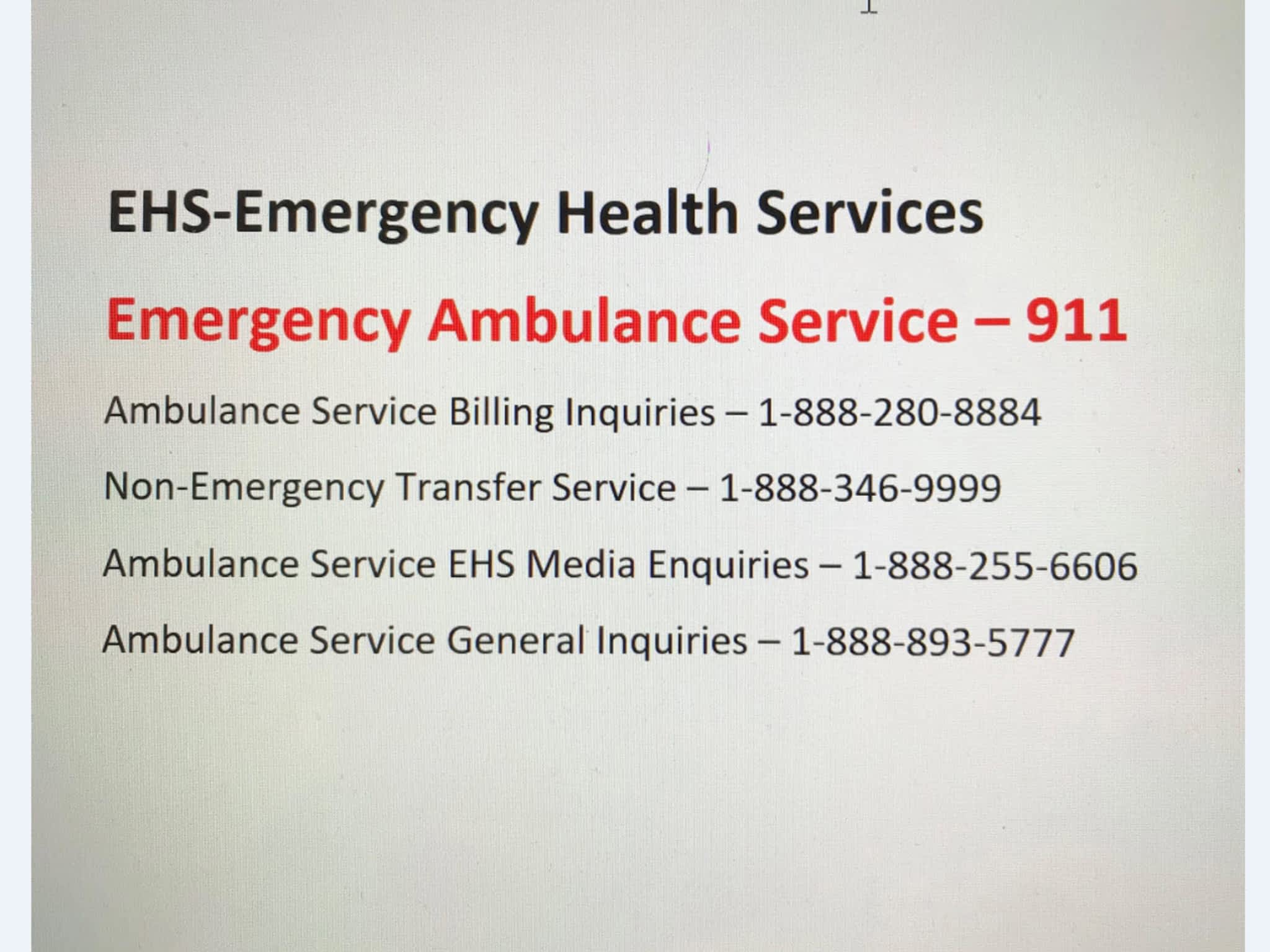 photo EHS-Emergency Health Services