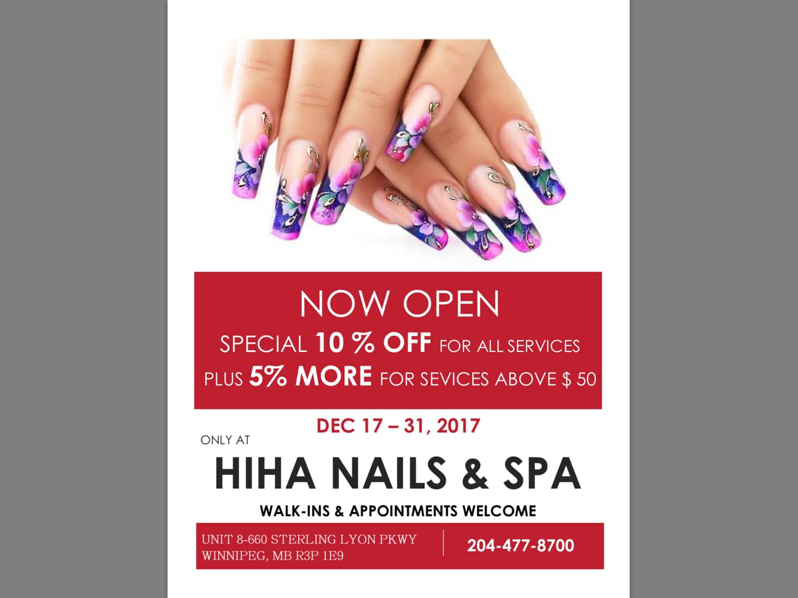 HiHa Nails and Spa - Opening Hours - 8-660 Sterling Lion Pky, Winnipeg, MB