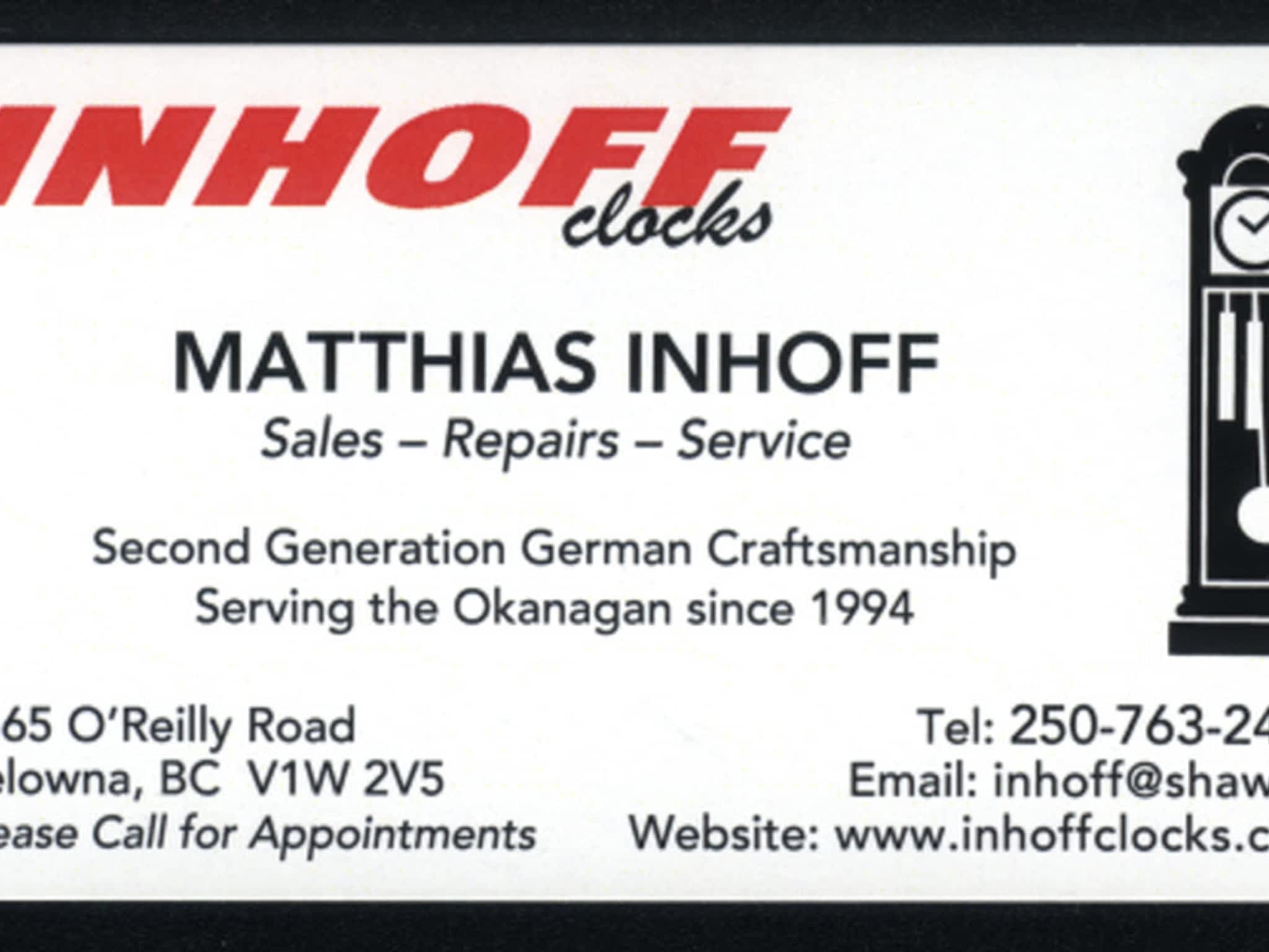 Inhoff Clocks Kelowna, BC 2565 O'Reilly Rd Canpages