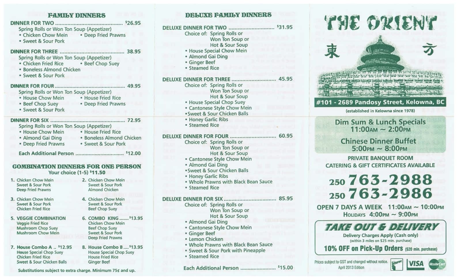 The Orient Restaurant Menu Hours Prices 2689 Pandosy St