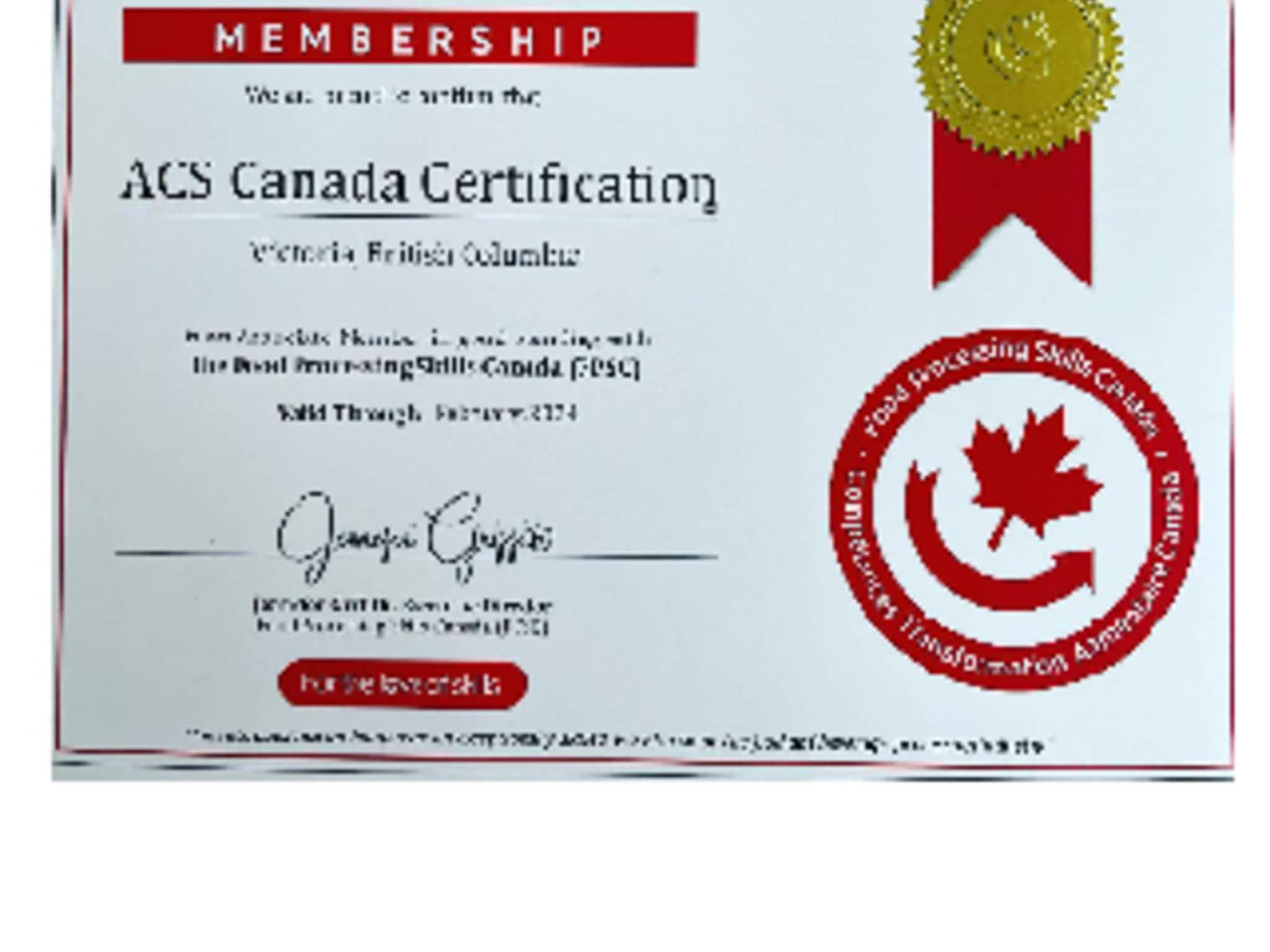 photo ACS Canada Certification